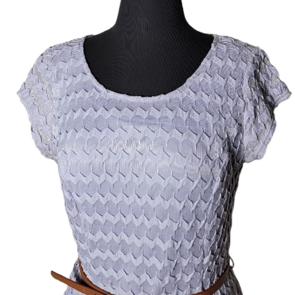 Sharagano lavender lace belted scoop neck short sleeve dress women's size 8 - Picture 3 of 6